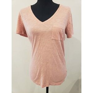 Madewell Women Tshirt V-Neck Size Small Color Dusty Pink 100% Cotton Adult Tee